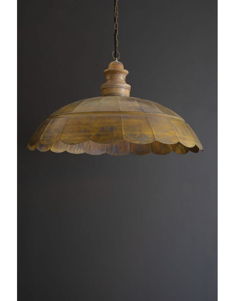 Antique Brass Pendant Light w/wood details 31" dia