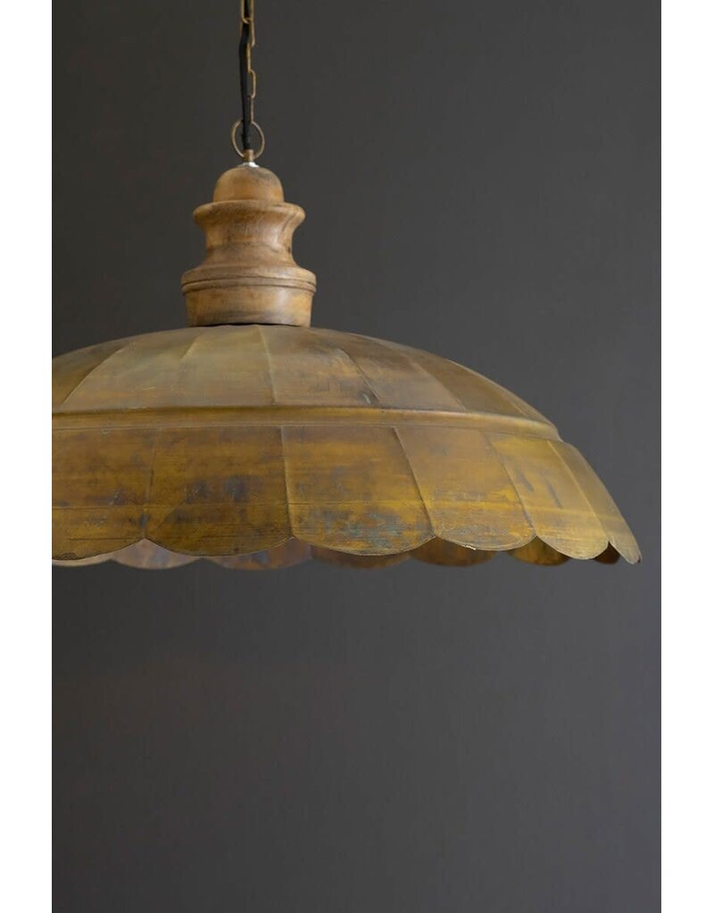 Antique Brass Pendant Light w/wood details 31" dia