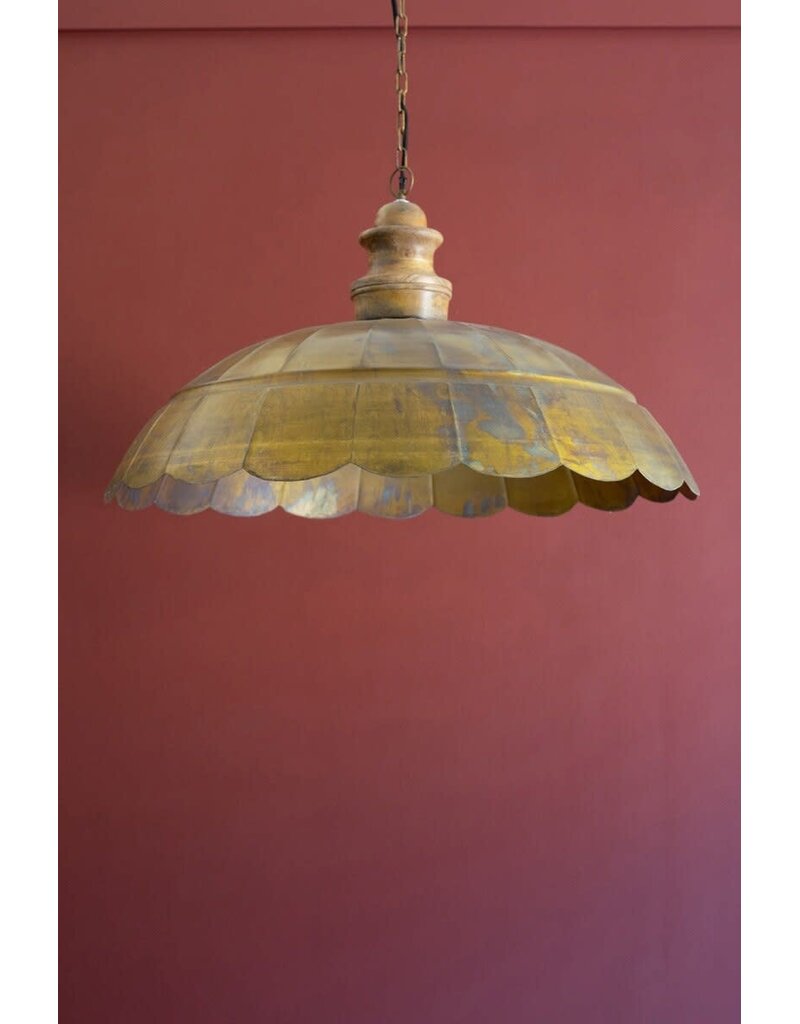 Antique Brass Pendant Light w/wood details 31" dia