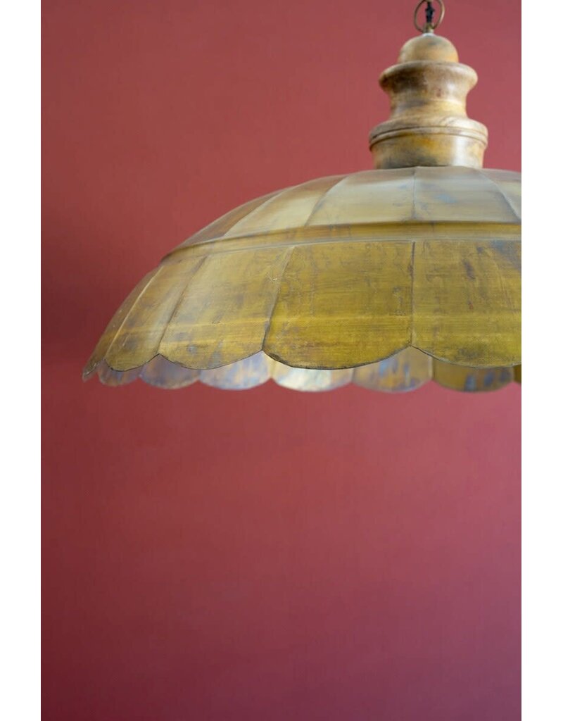 Antique Brass Pendant Light w/wood details 31" dia