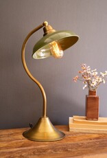 Antique Brass Table Lamp w/Green Enamel Shade
