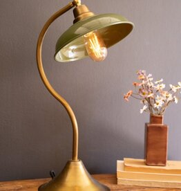 Antique Brass Table Lamp w/Green Enamel Shade