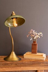 Antique Brass Table Lamp w/Green Enamel Shade