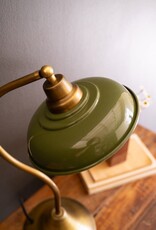 Antique Brass Table Lamp w/Green Enamel Shade