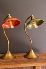 Antique Brass Table Lamp w/Green Enamel Shade