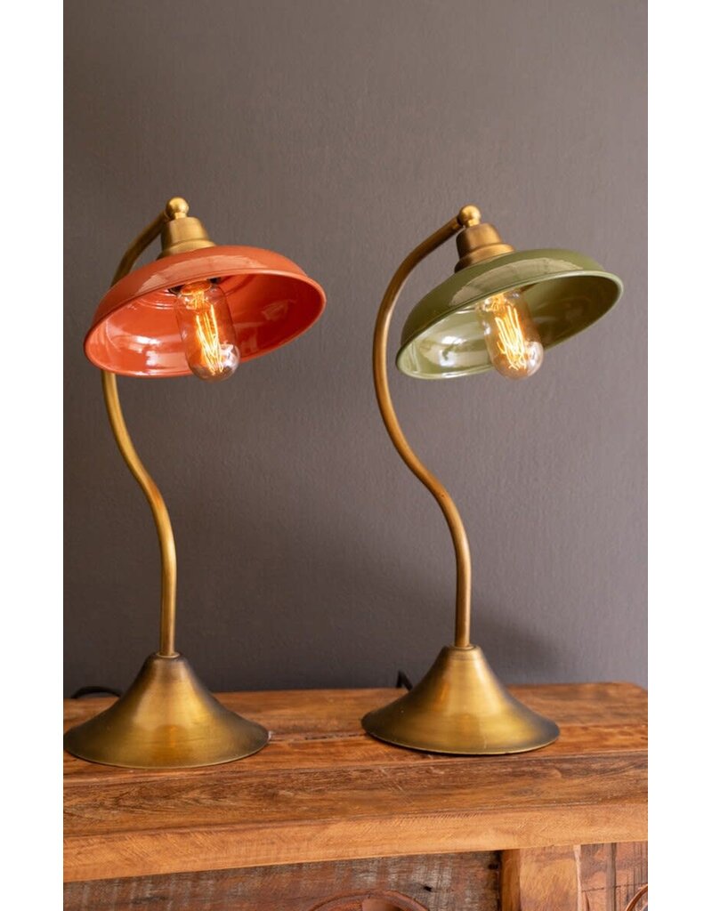 Antique Brass Table Lamp w/Green Enamel Shade
