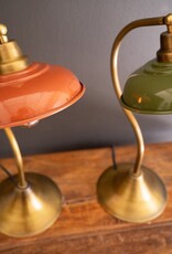 Antique Brass Table Lamp w/Green Enamel Shade
