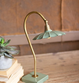 Antique Brass Goose Neck Table Lamp w/Enamel Shade