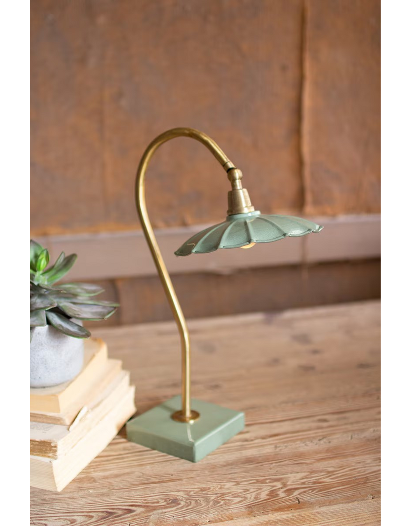 Antique Brass Goose Neck Table Lamp w/Enamel Shade