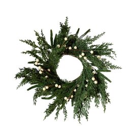 14" White Plum Berry Norfolk Cypress Real Touch Wreath