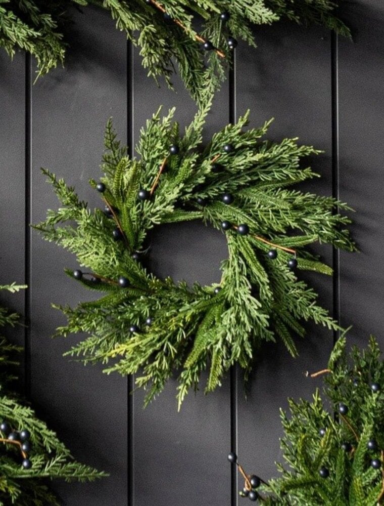 14" Navy Plum Berry Norfolk Cypress Real Touch Wreath
