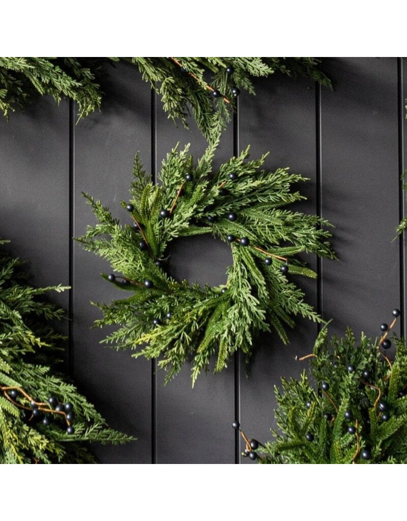 14" Navy Plum Berry Norfolk Cypress Real Touch Wreath