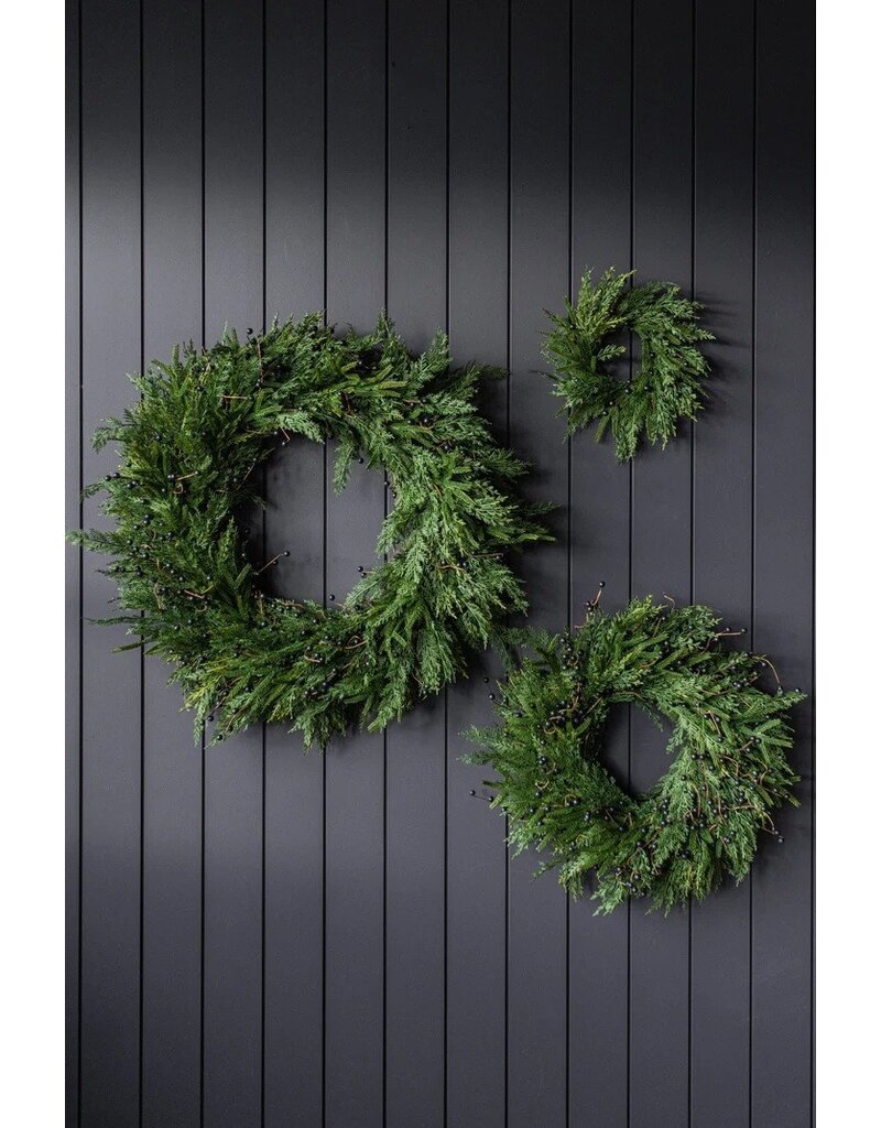 14" Navy Plum Berry Norfolk Cypress Real Touch Wreath