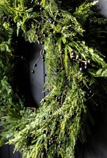 14" Navy Plum Berry Norfolk Cypress Real Touch Wreath