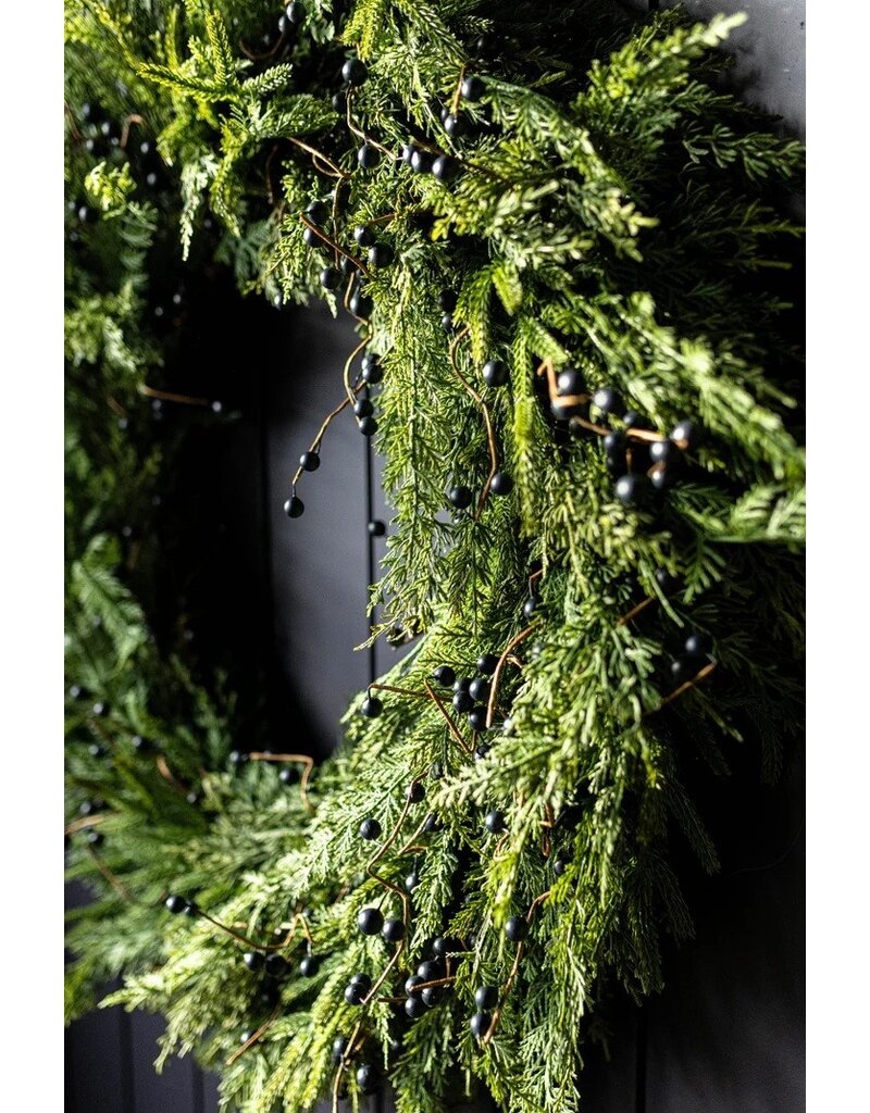 14" Navy Plum Berry Norfolk Cypress Real Touch Wreath