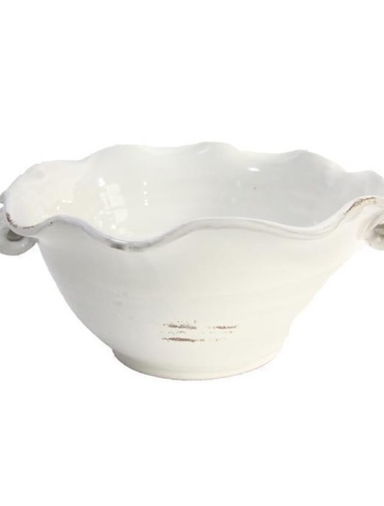 13.75" Fluted Ceramic Antique White Bowl