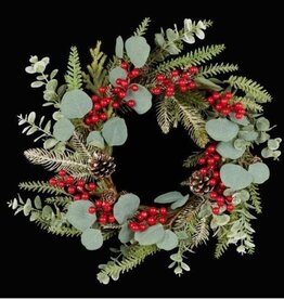 AB Floral 21" Eucalyptus Berry Iced Fir Wreath