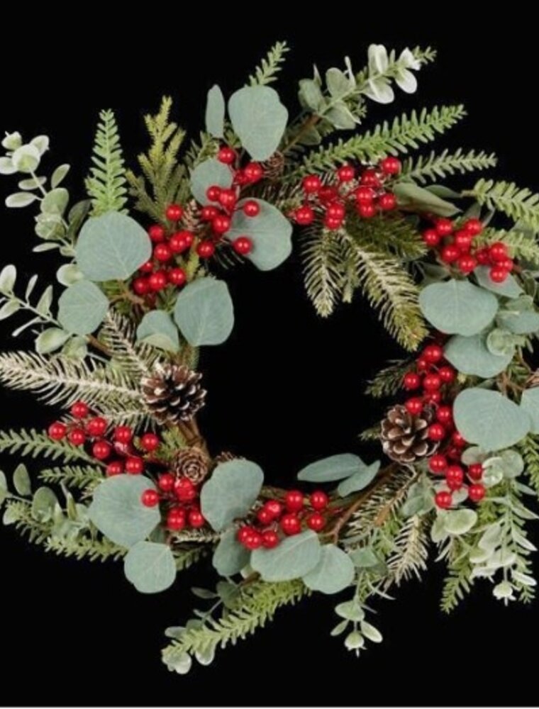 AB Floral 21" Eucalyptus Berry Iced Fir Wreath