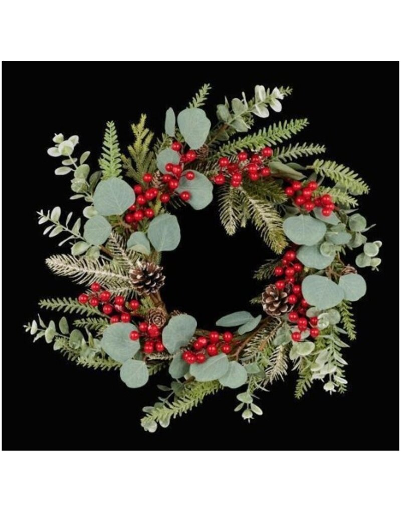 AB Floral 21" Eucalyptus Berry Iced Fir Wreath