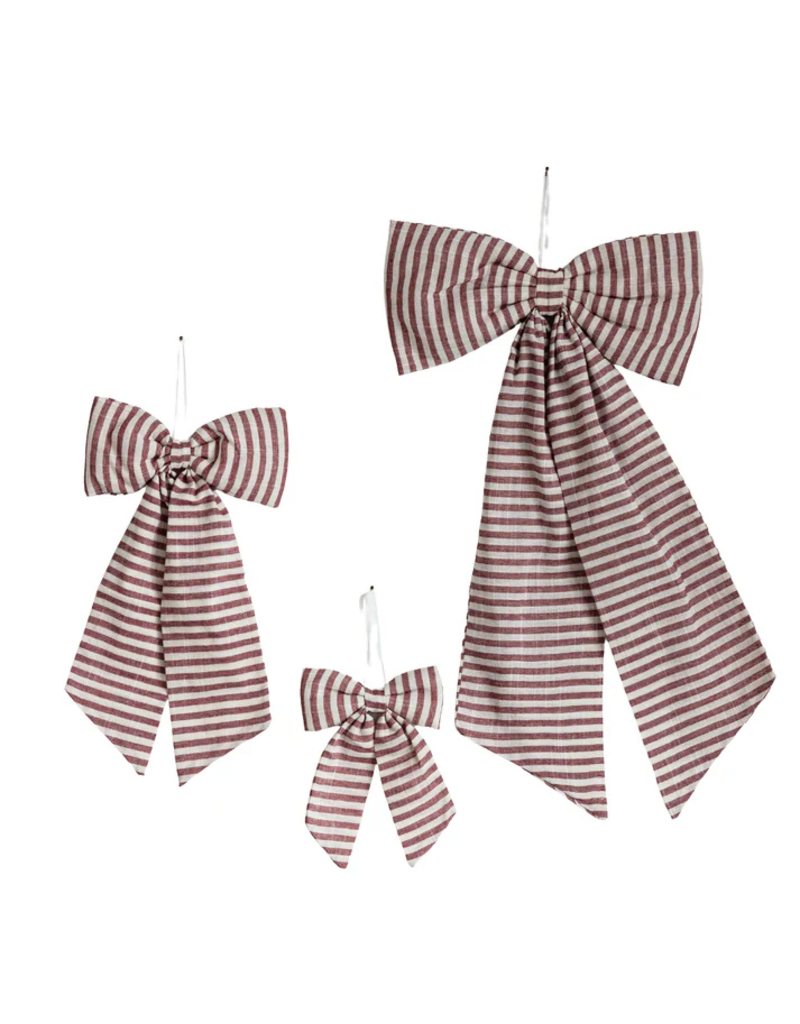 Luxe B Co Small Striped Cranberry Red Bow