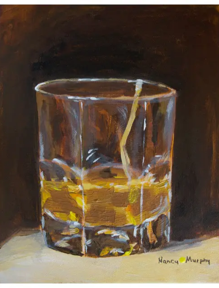 Yellow Dot Glass of Alcohol on the rocks print