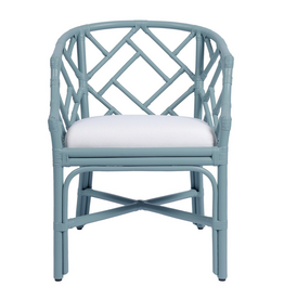 Jeffan Slate Blue Hampton Chippendale Rattan Barrel Chair