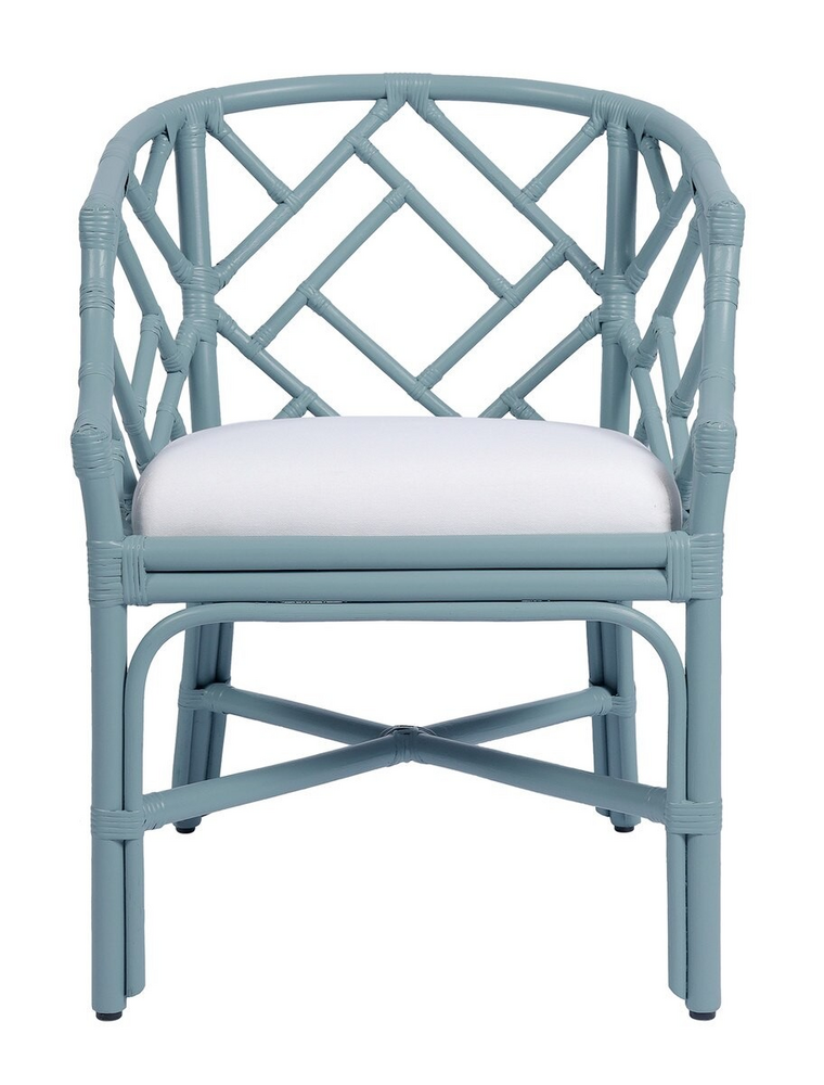 Jeffan Slate Blue Hampton Chippendale Rattan Barrel Chair