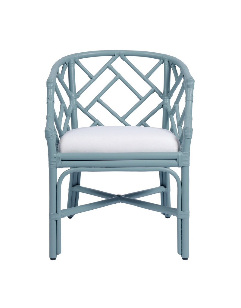Jeffan Slate Blue Hampton Chippendale Rattan Barrel Chair