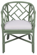 Jeffan Olive Green Hampton Chippendale Rattan Barrel Chair