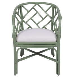 Jeffan Olive Green Hampton Chippendale Rattan Barrel Chair