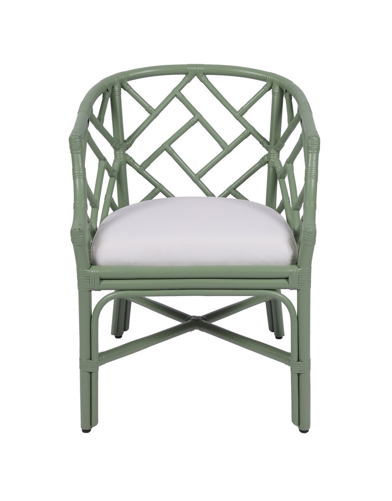 Jeffan Olive Green Hampton Chippendale Rattan Barrel Chair