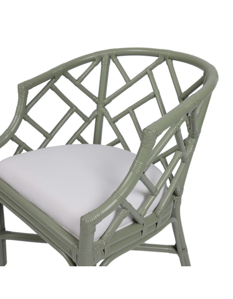 Jeffan Olive Green Hampton Chippendale Rattan Barrel Chair