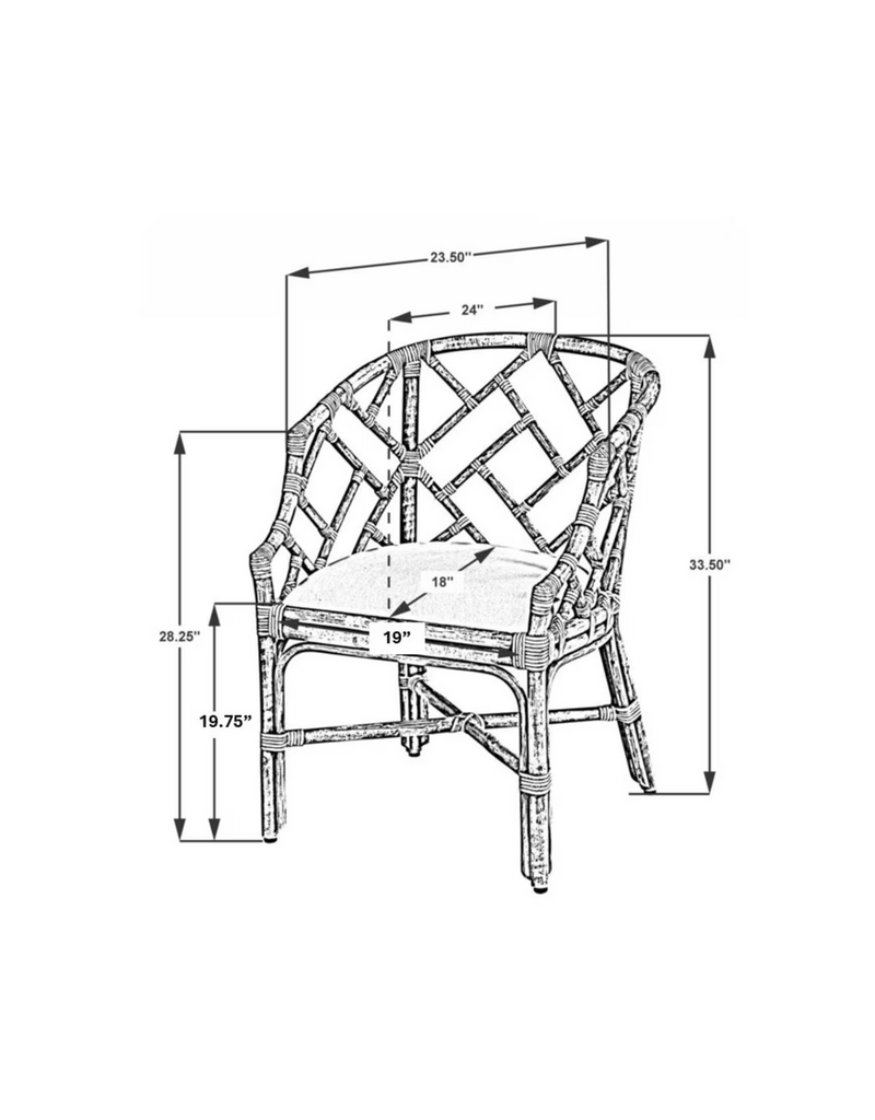 Jeffan Olive Green Hampton Chippendale Rattan Barrel Chair