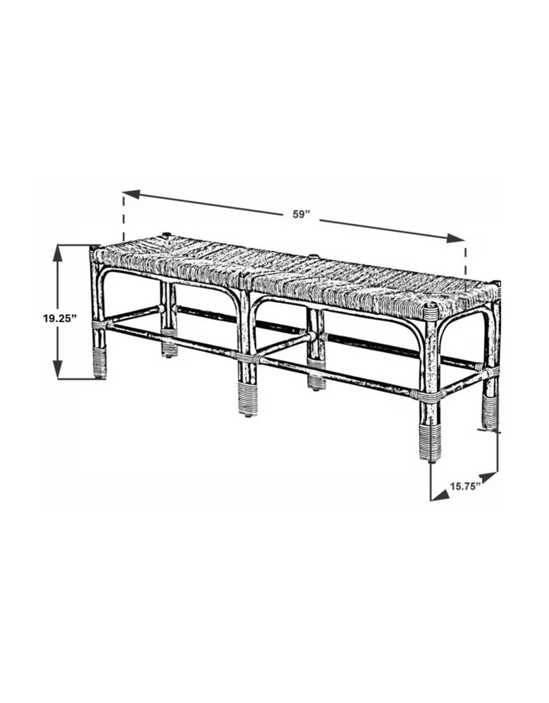Jeffan Baylin Rattan Bench w/Banana Leaf Seat