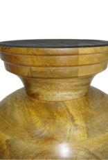 Jeffan Large Enamel & Mango Wood Round Pedestal Bowl