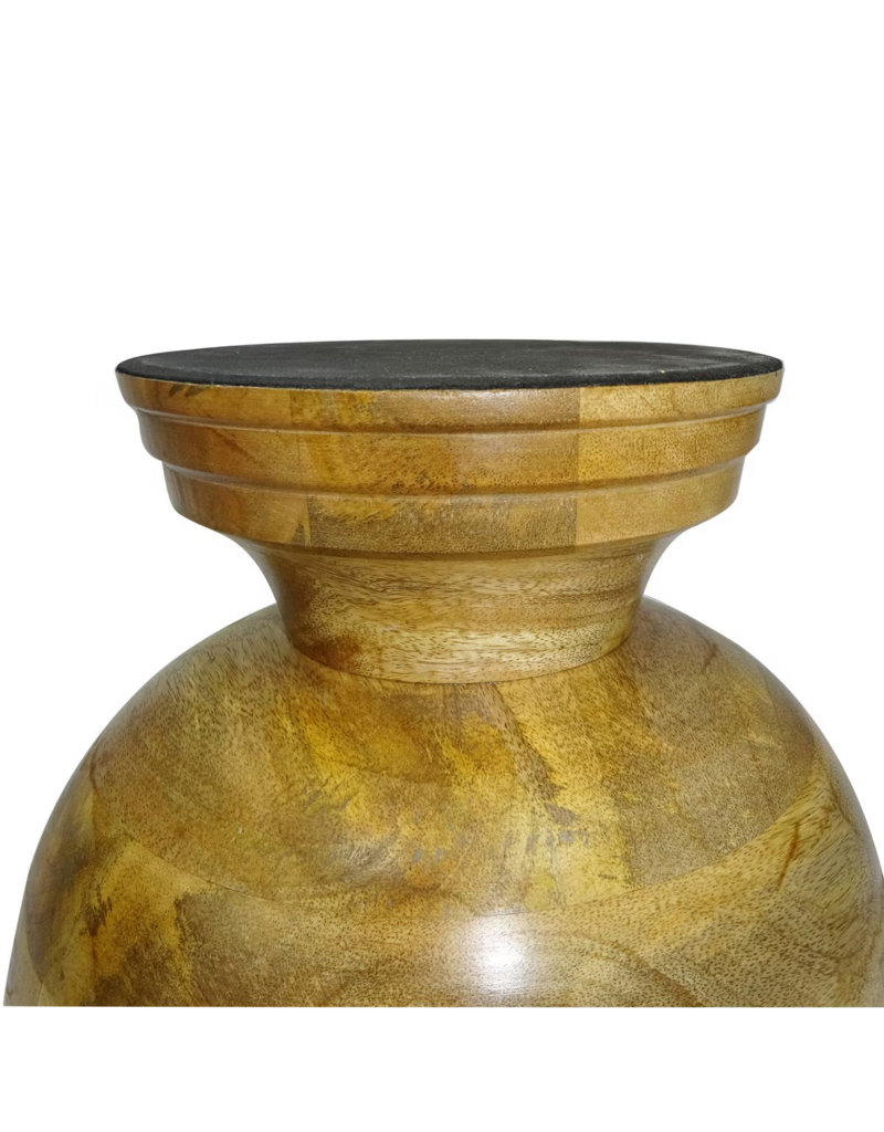 Jeffan Large Enamel & Mango Wood Round Pedestal Bowl