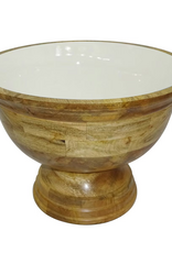 Jeffan Large Enamel & Mango Wood Round Pedestal Bowl