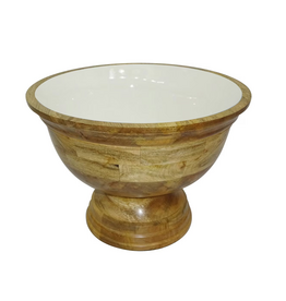 Jeffan Medium Enamel & Mango ood Round Pedestal Bowl