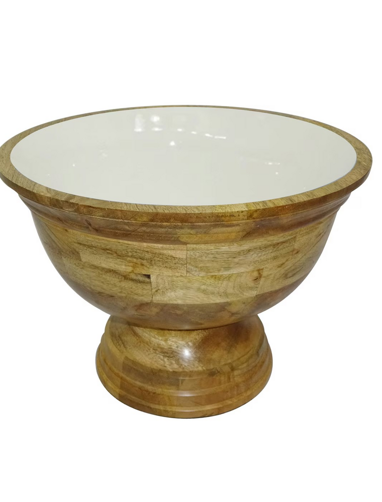 Jeffan Medium Enamel & Mango ood Round Pedestal Bowl