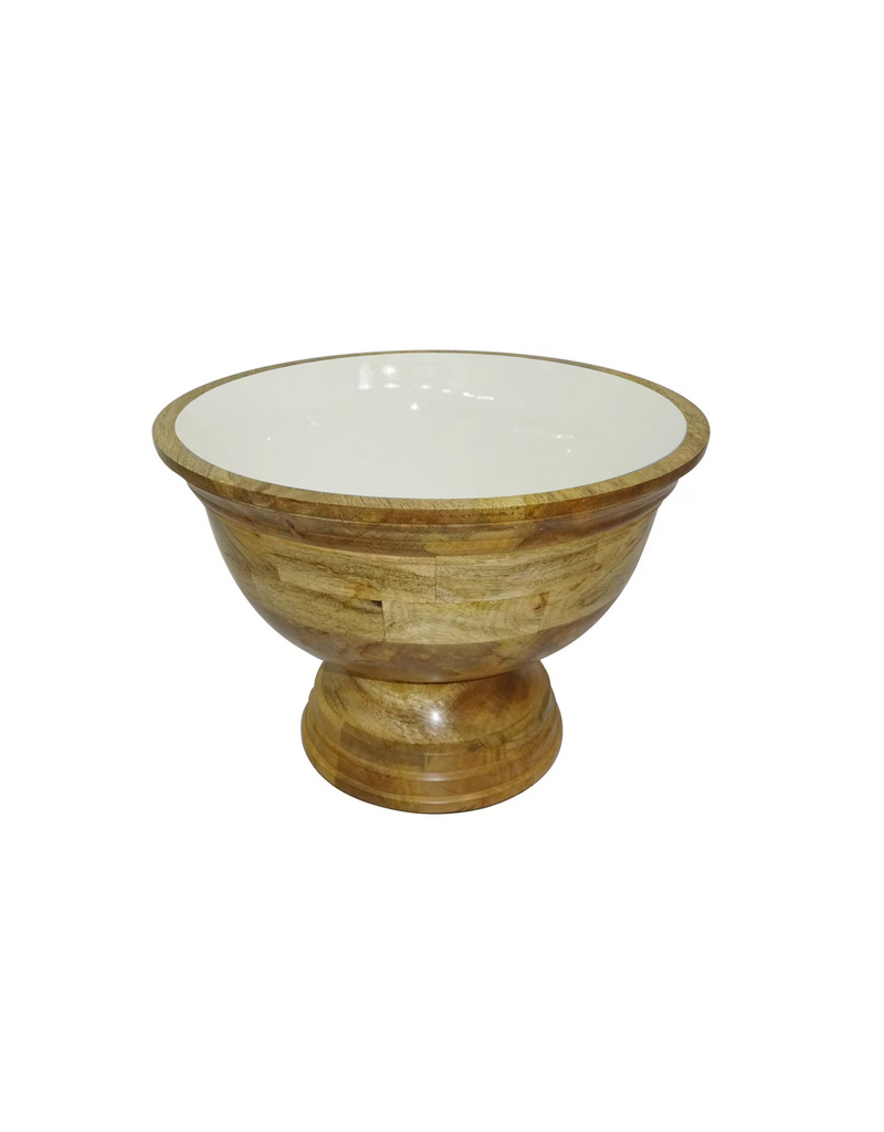 Jeffan Medium Enamel & Mango ood Round Pedestal Bowl