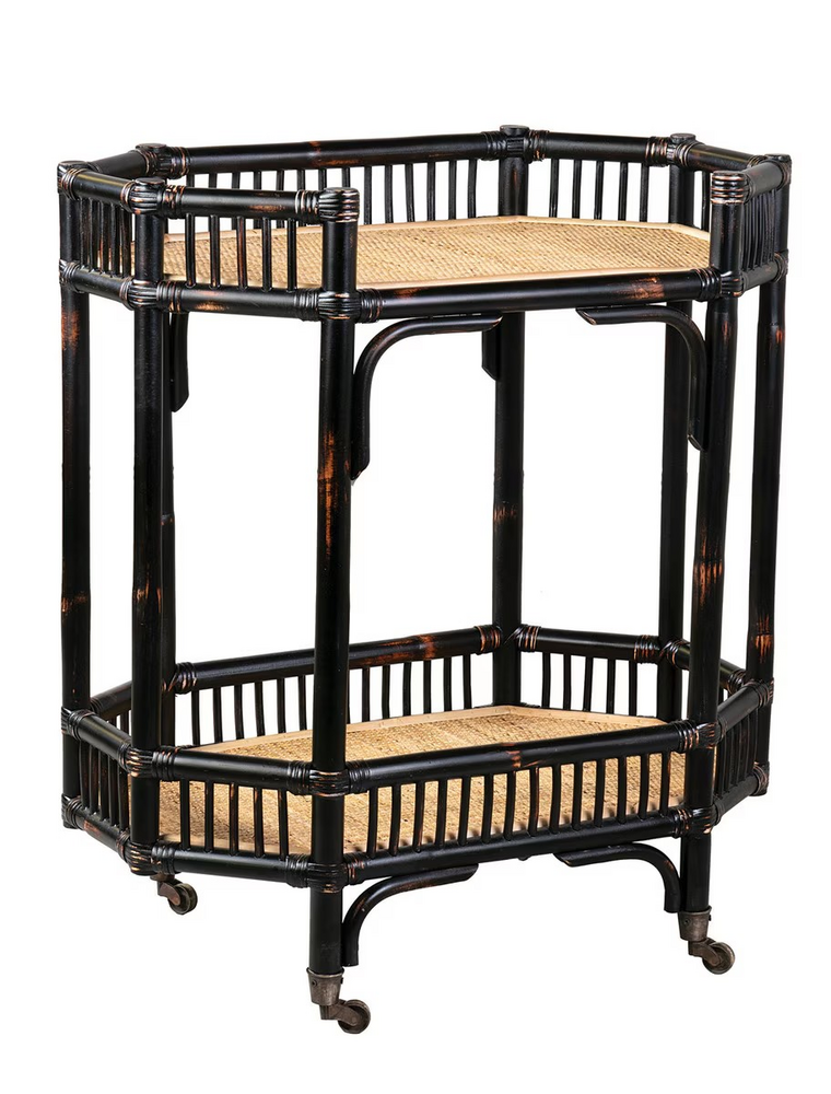 Jefferson Wren Rattan Bar Cart - Black