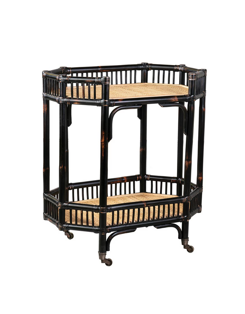 Jefferson Wren Rattan Bar Cart - Black