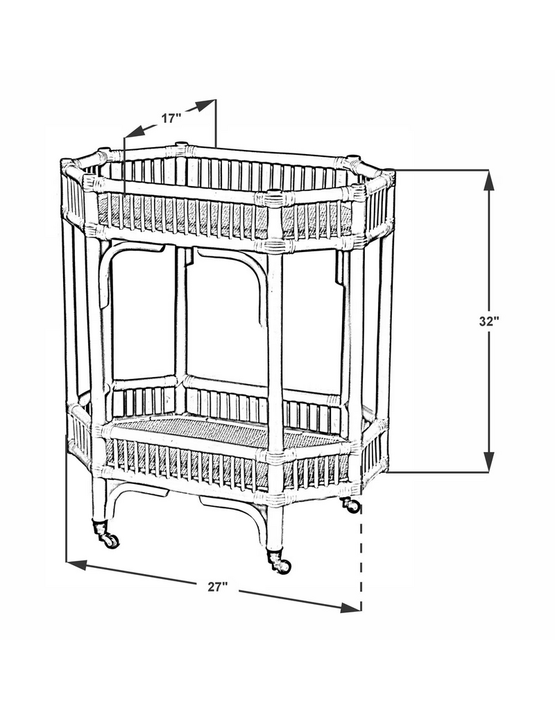 Jefferson Wren Rattan Bar Cart - Black