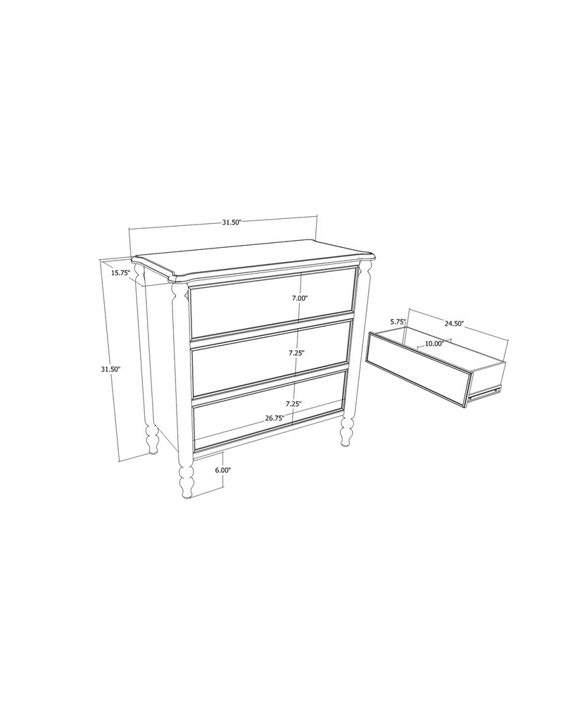 Jeffan 31.5" Ashford 3 Drawer Dresser - Chestnut Brown