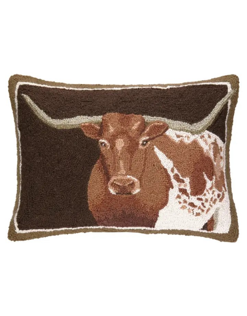 Peking Handicraft Longhorn Brown Background Hook Pillow