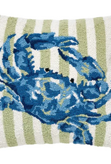 Peking Handicraft Blue Crab/Green & White Strip Hook Pillow