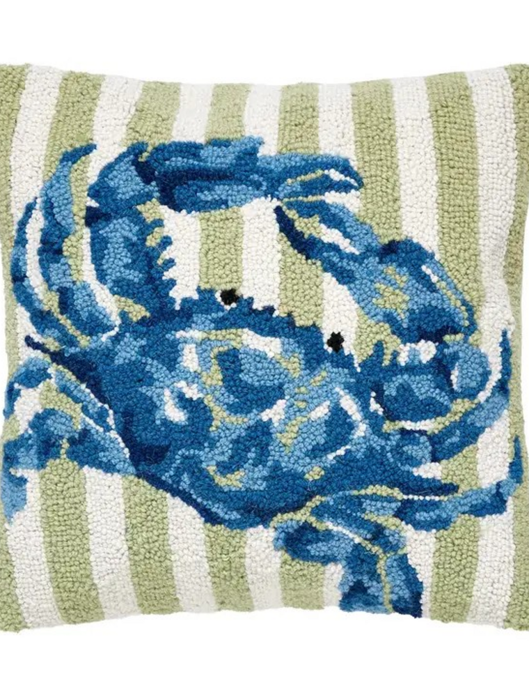 Peking Handicraft Blue Crab/Green & White Strip Hook Pillow