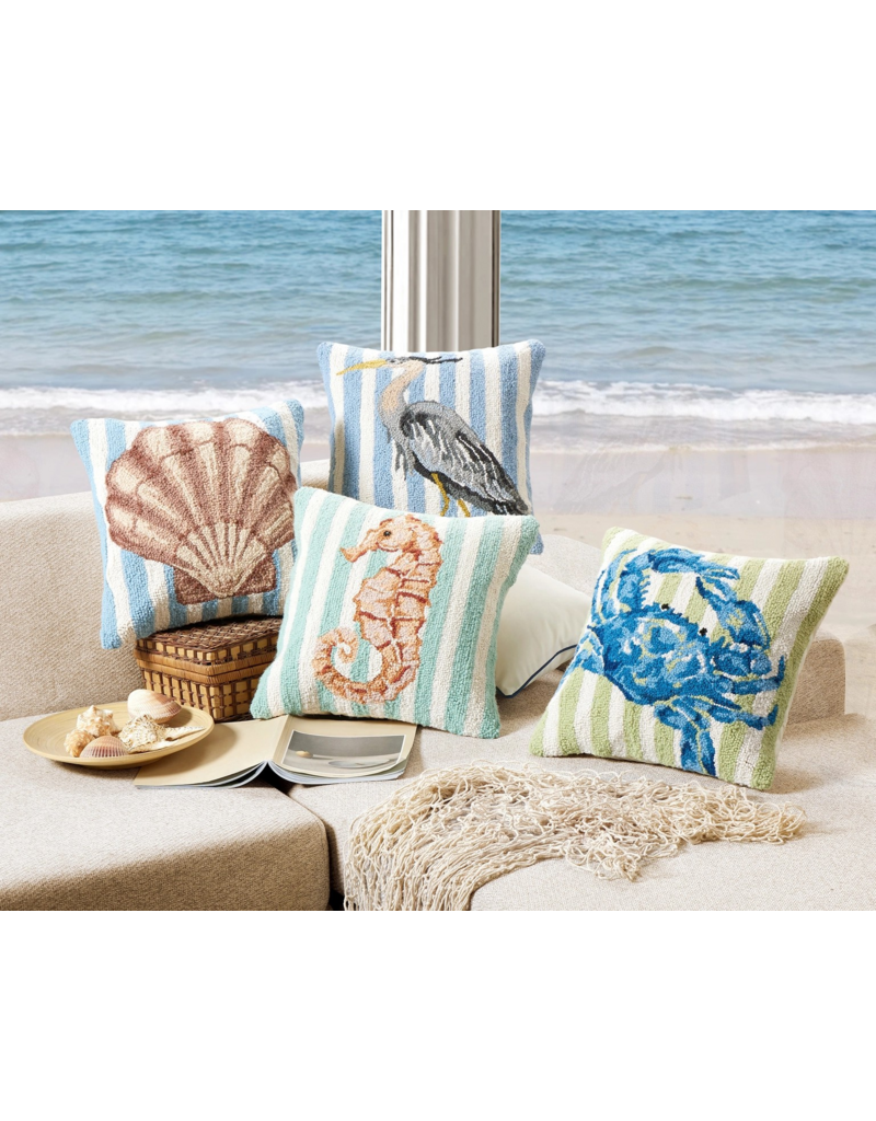 Peking Handicraft Blue Crab/Green & White Strip Hook Pillow