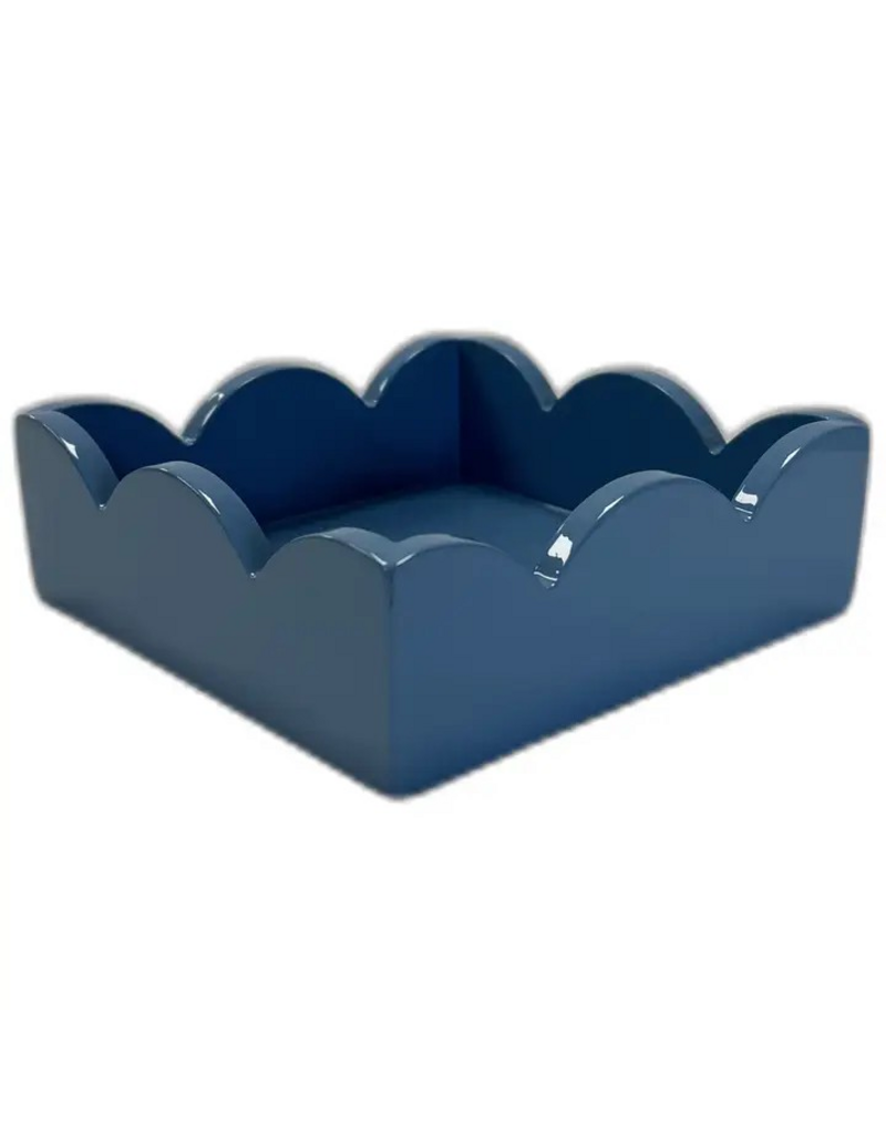 WH Hostess Social Stationery Lacquer Scalloped Notepad Holder - Navy Blue