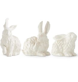 Set of 3 White Glazed Terracotta Bunnies